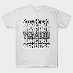 Funny Second Grade Teacher School Matching Teaching Leopard T-Shirt